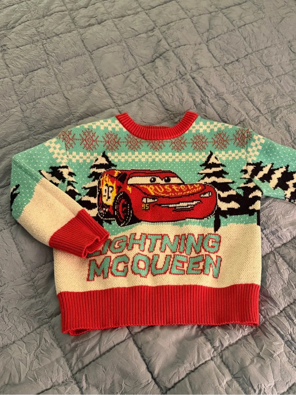 Disney Cars Lightning McQueen Holiday Sweater Size 2T